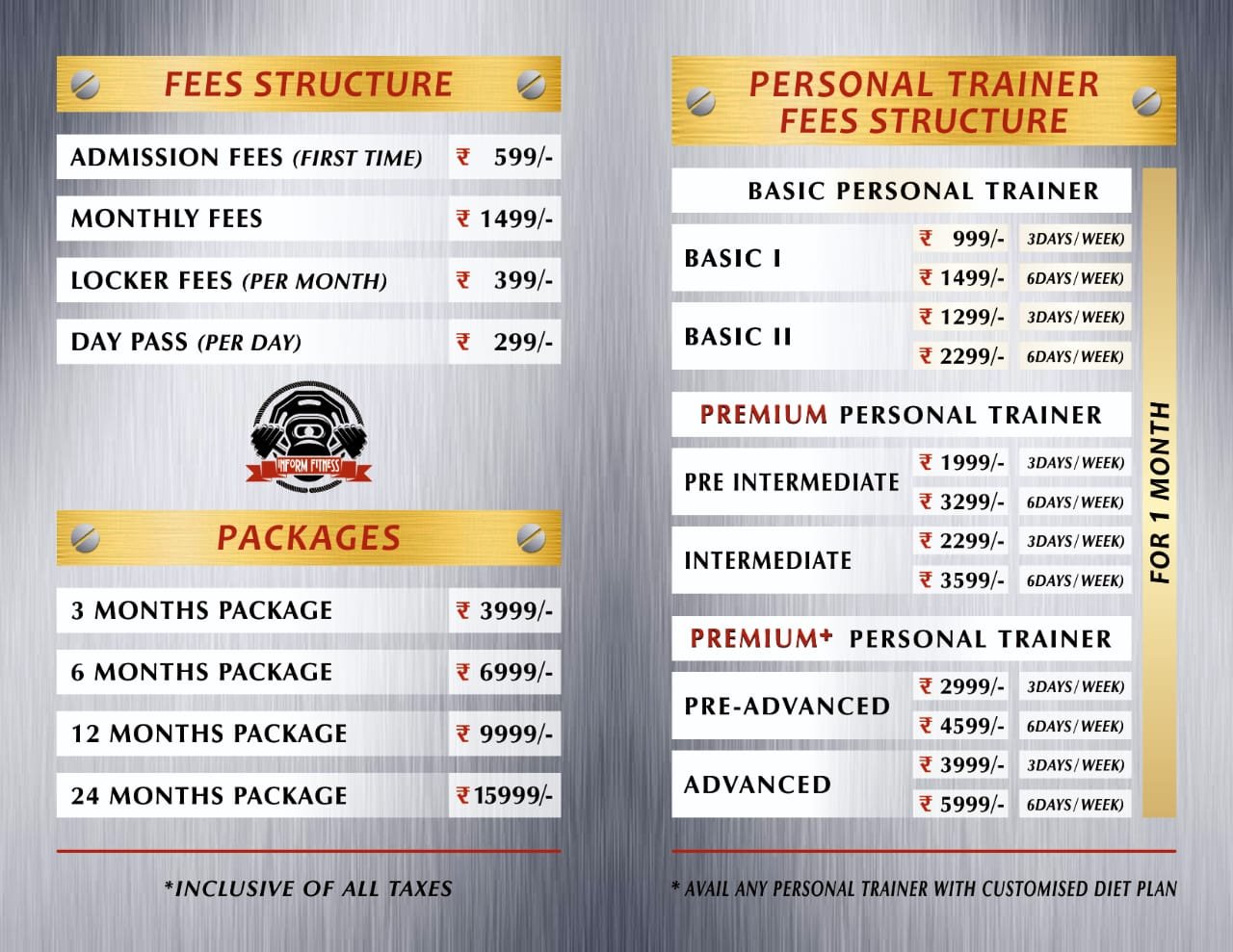 InForm Fitness fee structure, Dum Dum Kolkata — admission, monthly, packages and personal trainer rates